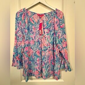 NWT Lilly Pulitzer Willa Flounce Sleeve Top XL
